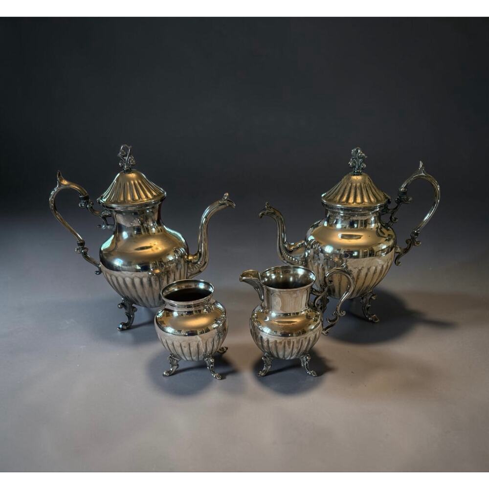 Mid 20th Century Birmingham Silver on Copper Coffee Tea Sugar Creamer Set - Picture 14 of 15